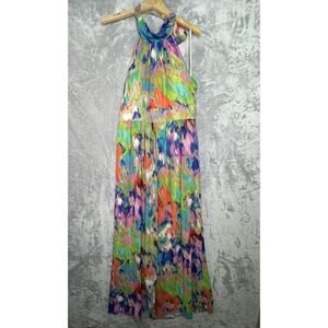 Eliza J Dress Womens 14 Multicolor Tie Dye Halter Maxi Wedding Chiffon Gown